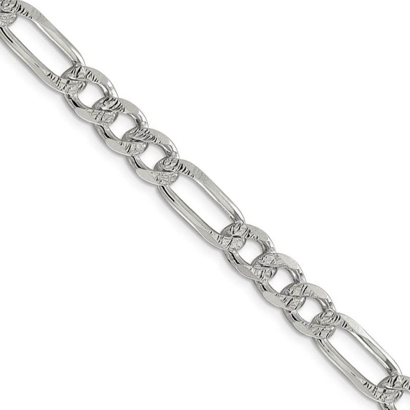 Men's 7.25 Sterling Silver Pave Flat Figaro Chain Necklace, 26 Inch